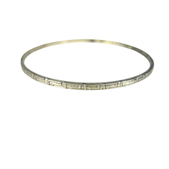 Vintage Sterling Silver Bangle Bracelet TH 8B Mexico Taxco 925 Greek Key - Picture 1 of 6